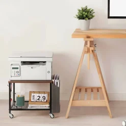 Rustic Brown 2-Tier Printer Cart with Wheels & Storage Bag