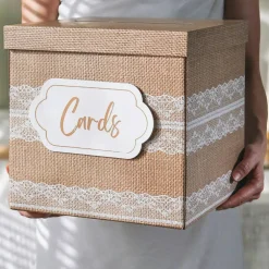 Rustic Elegance Wedding and Party Card Box - Burlap and Lace