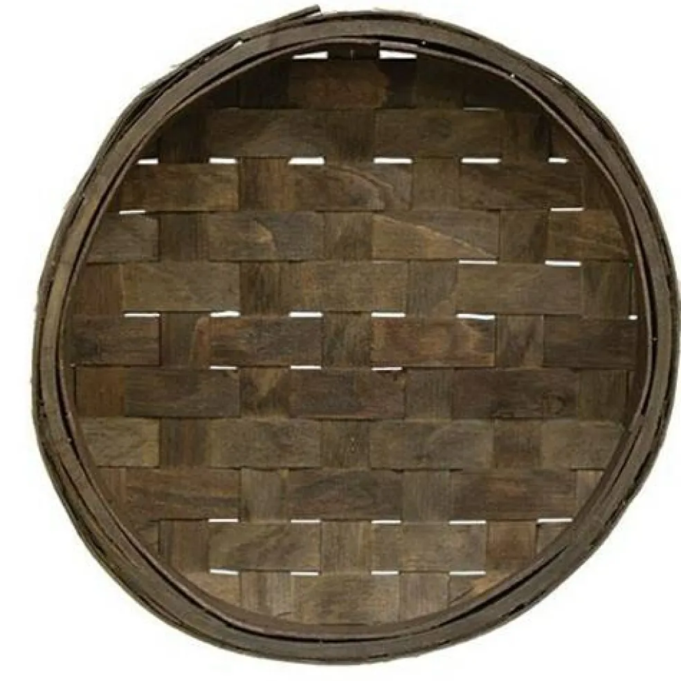 Rustic Shallow Basket Tray Round 12.75 Inch Decorative Serving Display Set of 2