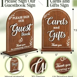 Rustic Wooden Wedding Table Signs Set of 2 Cards and Gifts Sign Please Sign Our Guestbook Wedding Reception Table Decor for Ceremony Bridal Shower Anniversary