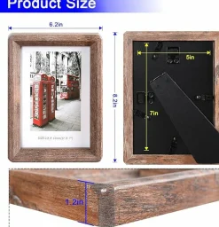 Rustic 5x7 Wooden Picture Frame with Tempered Glass, Barn Wood Photo Frame with Rounded Corners for Wall Hanging or Tabletop Display, Gift Box Home Decor Frame