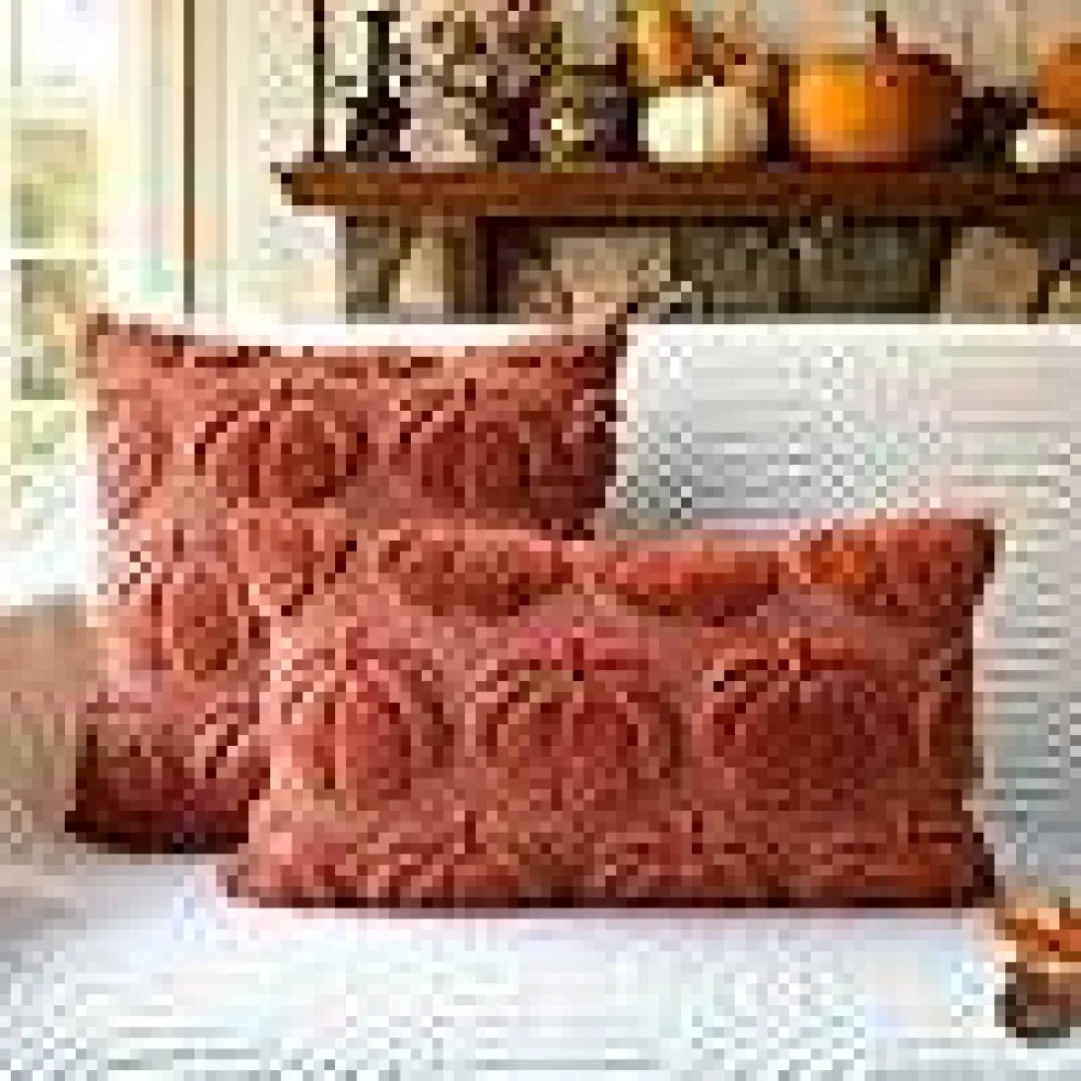 Rust Red Soft Plush Faux Fur Farmhouse Throw Cushion Cases