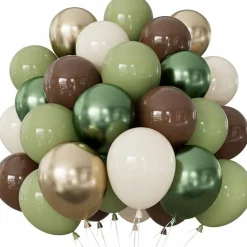 Safari Balloon Arch Kit, 50 Pcs 12-Inch Green and Brown Balloons with Sage Green, Dark Brown, Sand White & Metallic Gold Latex Balloons, Woodland Hunting Birthday, Camping, Baby Shower Party Decorations, Garland Kit