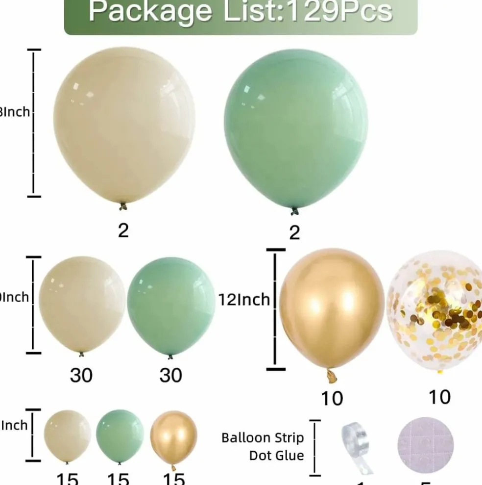Sage Green & Gold Balloons Garland Kit