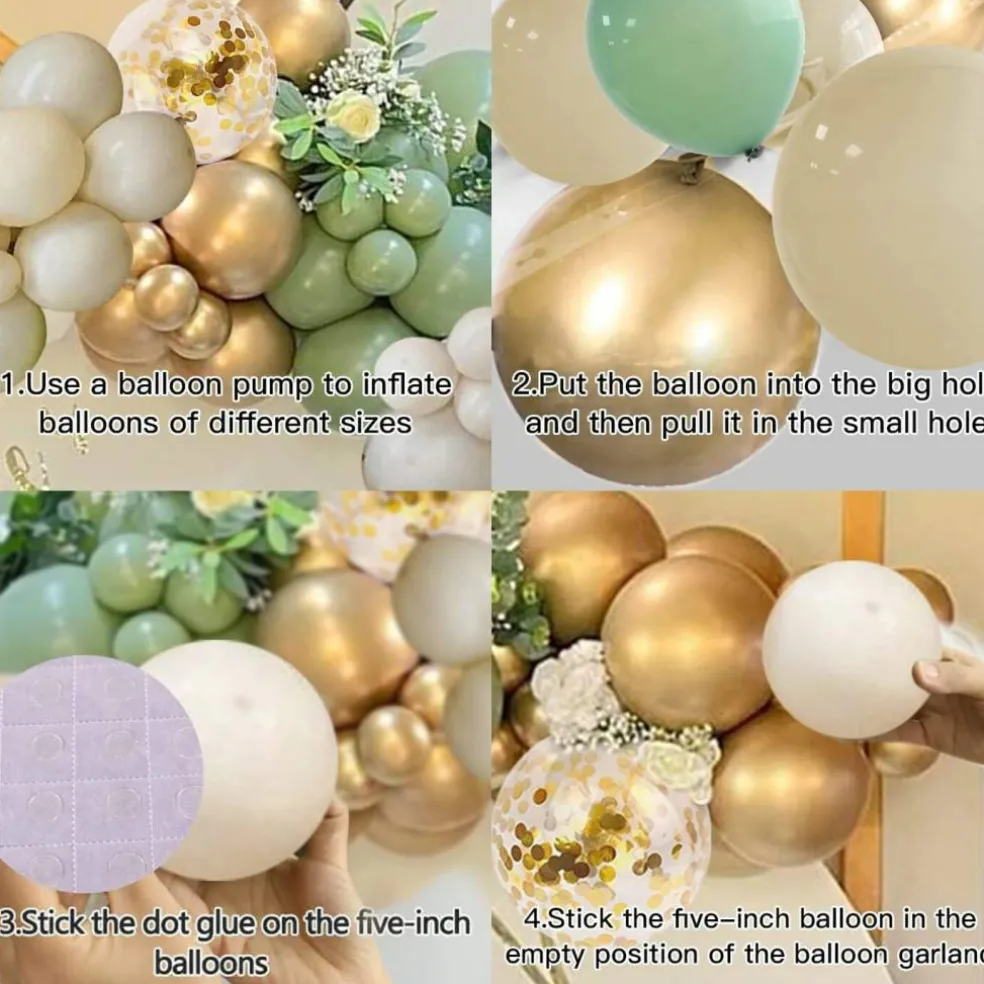 Sage Green & Gold Balloons Garland Kit