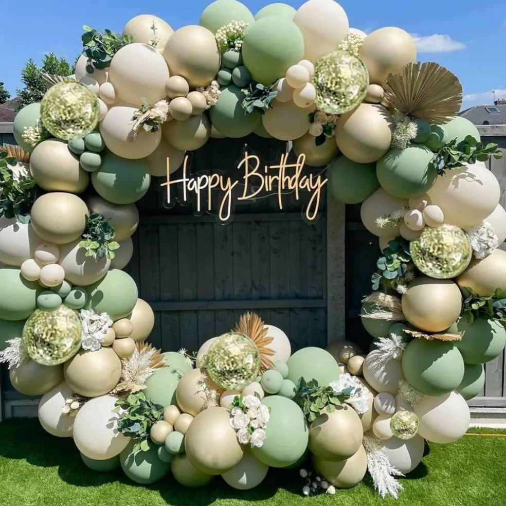 Sage Green & Gold Balloons Garland Kit