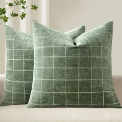 Sage Plaid Decorative Throw Pillow Covers 18x18 Set of 2