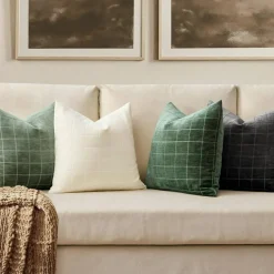 Sage Plaid Decorative Throw Pillow Covers 18x18 Set of 2