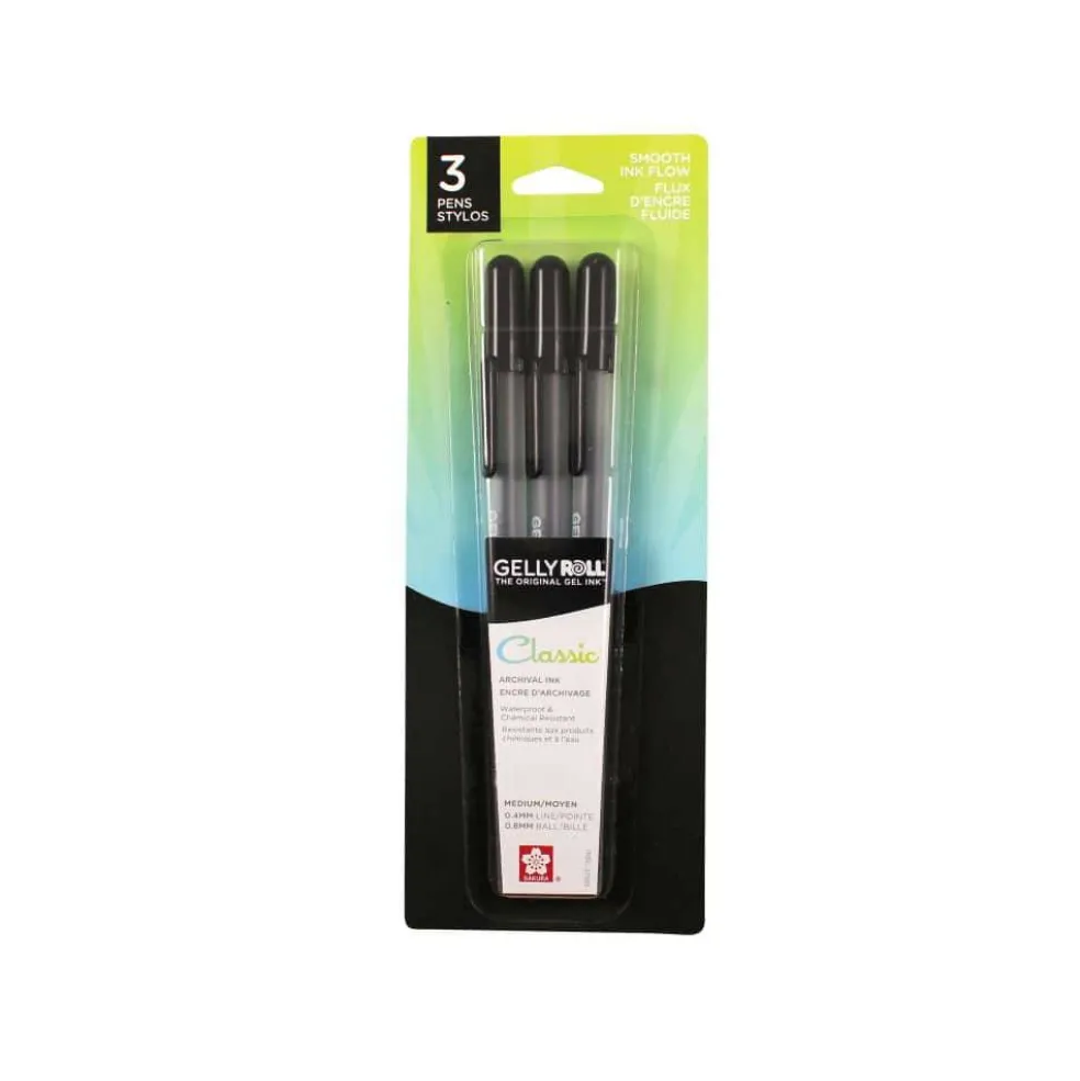 Sakura® Gelly Roll® Classic 0.8mm Medium Black Gel Pens, 3ct.