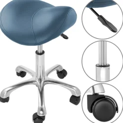 Saloniture Professional Ergonomic Saddle Stool - Adjustable Hydraulic Seat, Rolling Spa Salon, Massage, and Medical Office Chair with Swivel Wheels