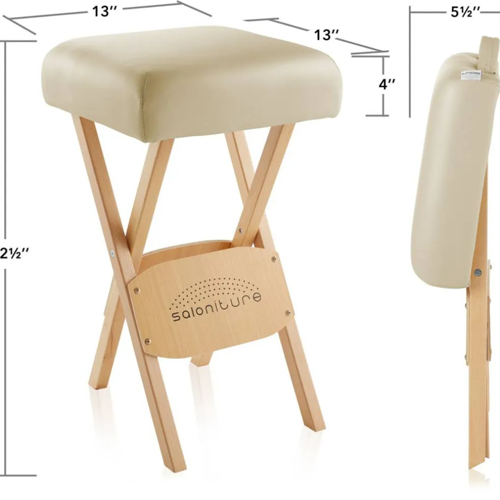 Saloniture Wood Folding Massage Stool with Carrying Case