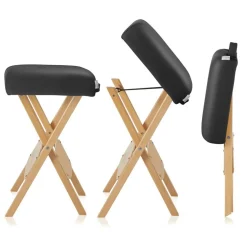 Saloniture Wood Folding Massage Stool with Carrying Case