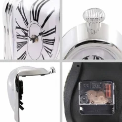 Salvador Dali Melting Clock, Watch Melted Clock for Decorative Home Office Shelf Desk Table Funny Creative Gift, Rome Silver