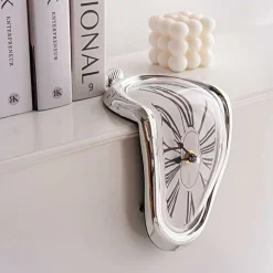 Salvador Dali Melting Clock, Watch Melted Clock for Decorative Home Office Shelf Desk Table Funny Creative Gift, Rome Silver
