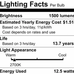 Satco 12.5w LED Bulb A19 Clear Finish 2700K - 100w-equiv