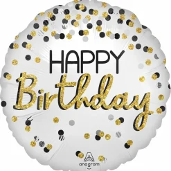 17" Satin Black, Silver & Gold Birthday Foil Balloon