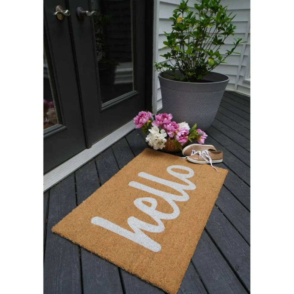 Script Hello Doormat, Off White/ Natural