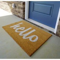 Script Hello Doormat, Off White/ Natural
