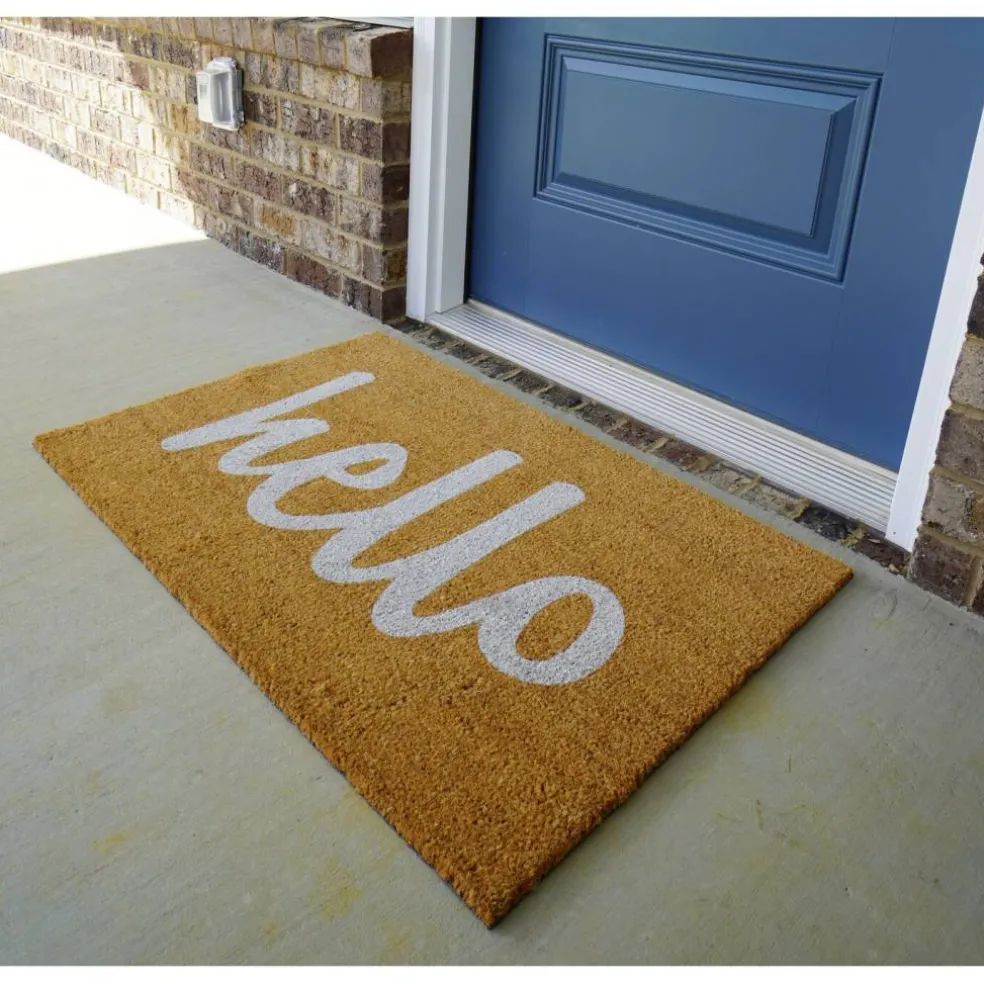 Script Hello Doormat, Off White/ Natural
