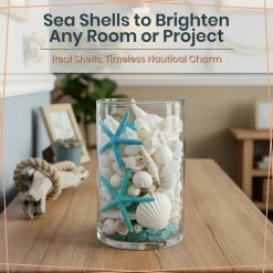 Sea Shells - White Real Mixed Beach Seashells (1lb) with Starfish & Sea Glass - Shells for Crafts - Ocean Decor - Beach Party Decorations - Seashell Decor - Large Shells Crafts