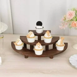 3 Semicircle Brown 3 Tier Wooden Cupcake Pedestals Dessert Display Stands