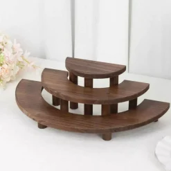 3 Semicircle Brown 3 Tier Wooden Cupcake Pedestals Dessert Display Stands