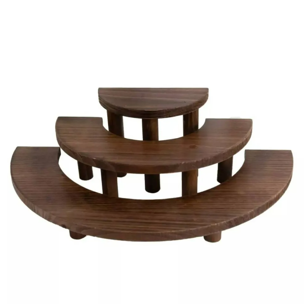 3 Semicircle Brown 3 Tier Wooden Cupcake Pedestals Dessert Display Stands
