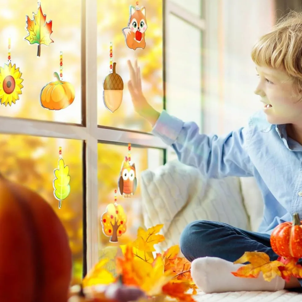 30 Set Fall Craft Kits Thanksgiving Suncatchers Kits (multi colors)