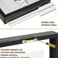Set of 2 Black 5x7 Floating Glass Picture Frames, Double Glass Photo Display Frame for Any Size Up to 5x7, Wall Mount or Tabletop Standing Modern Floating Photo Frame