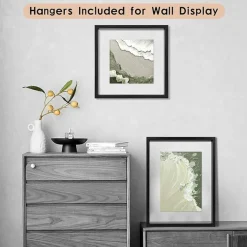 Set of 2 Black 5x7 Floating Glass Picture Frames, Double Glass Photo Display Frame for Any Size Up to 5x7, Wall Mount or Tabletop Standing Modern Floating Photo Frame