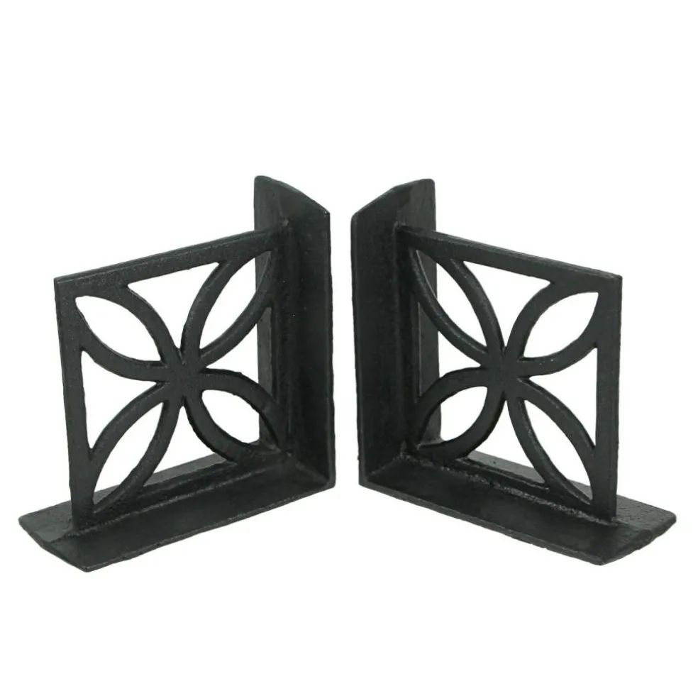 Set of 2 Cast Iron Breeze Block Bookends Mid Century Modern Home Bookshelf Decor