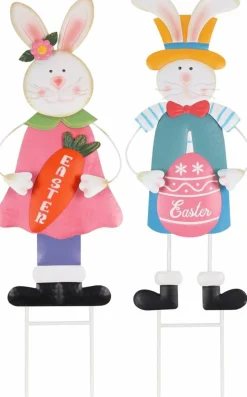 Set of 2 Easter Bunny Garden Stakes – Metal Rabbit Yard Decor for Outdoor Spring Decorations