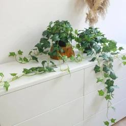 Set of 2 Fake English Ivy Plants in Pots, Realistic Artificial Ivy Greenery with Lifelike Hanging Vines, Faux Potted Plants for Home Office Bathroom Shelf Tabletop Balcony Decor