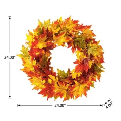 Set of 2 Fall Lighted Maple Leaves Wreath/Garland with Timer