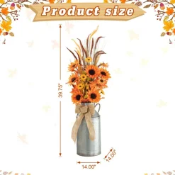 Set of 2 Fall Sunflower Leaf Potted Tree Thanksgiving Porch Decor