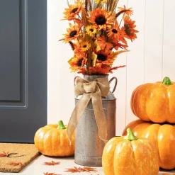 Set of 2 Fall Sunflower Leaf Potted Tree Thanksgiving Porch Decor