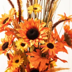 Set of 2 Fall Sunflower Leaf Potted Tree Thanksgiving Porch Decor