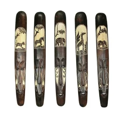 Set of Five 39 Inch Hand Carved African Style Tribal Masks Wall Bar Decor