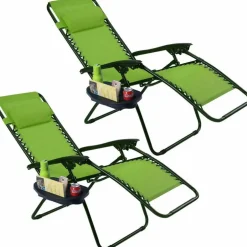 Set of 2 Folding Zero Gravity Recliner Chairs with Cup Holder Tray and Headrest for Patio or Lawn