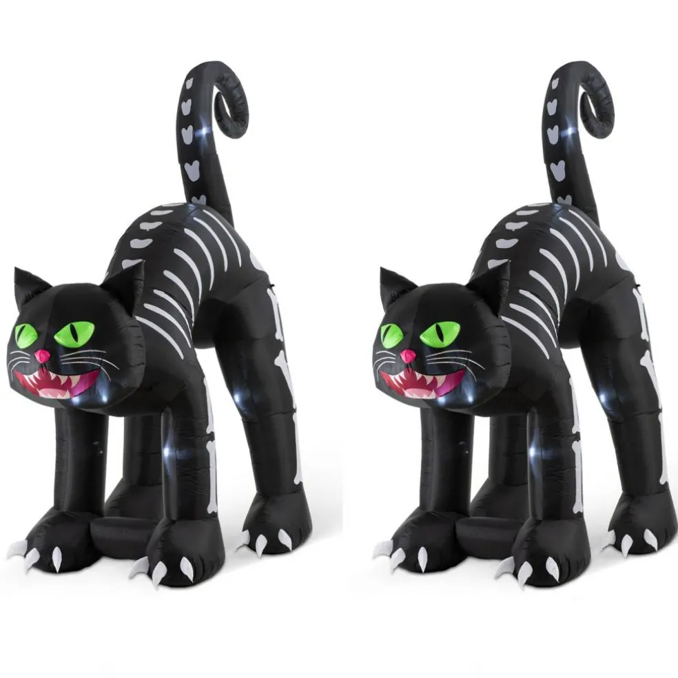 Set of 2 11FT Lighted Inflatable skeleton cat Decor