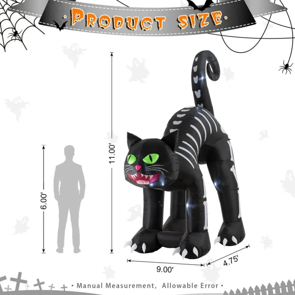 Set of 2 11FT Lighted Inflatable skeleton cat Decor