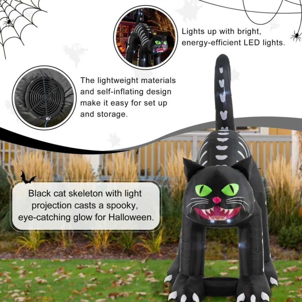 Set of 2 11FT Lighted Inflatable skeleton cat Decor