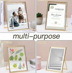 Set of 2 Gold Metal Floating Picture Frames 5x7, Tempered Glass Modern Tabletop Photo Frame for 4x6, 3x5 & 5x7 Photos, Minimalist Floating Display Decor