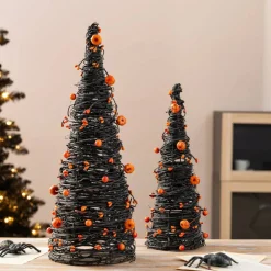 Set of 4 Halloween Eucalyptus With Bats Pumpkin Cones Tree