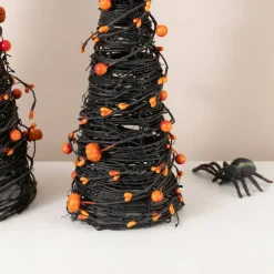 Set of 4 Halloween Eucalyptus With Bats Pumpkin Cones Tree