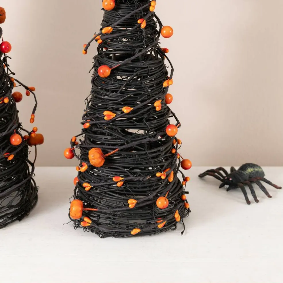 Set of 4 Halloween Eucalyptus With Bats Pumpkin Cones Tree