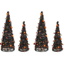 Set of 4 Halloween Eucalyptus With Bats Pumpkin Cones Tree