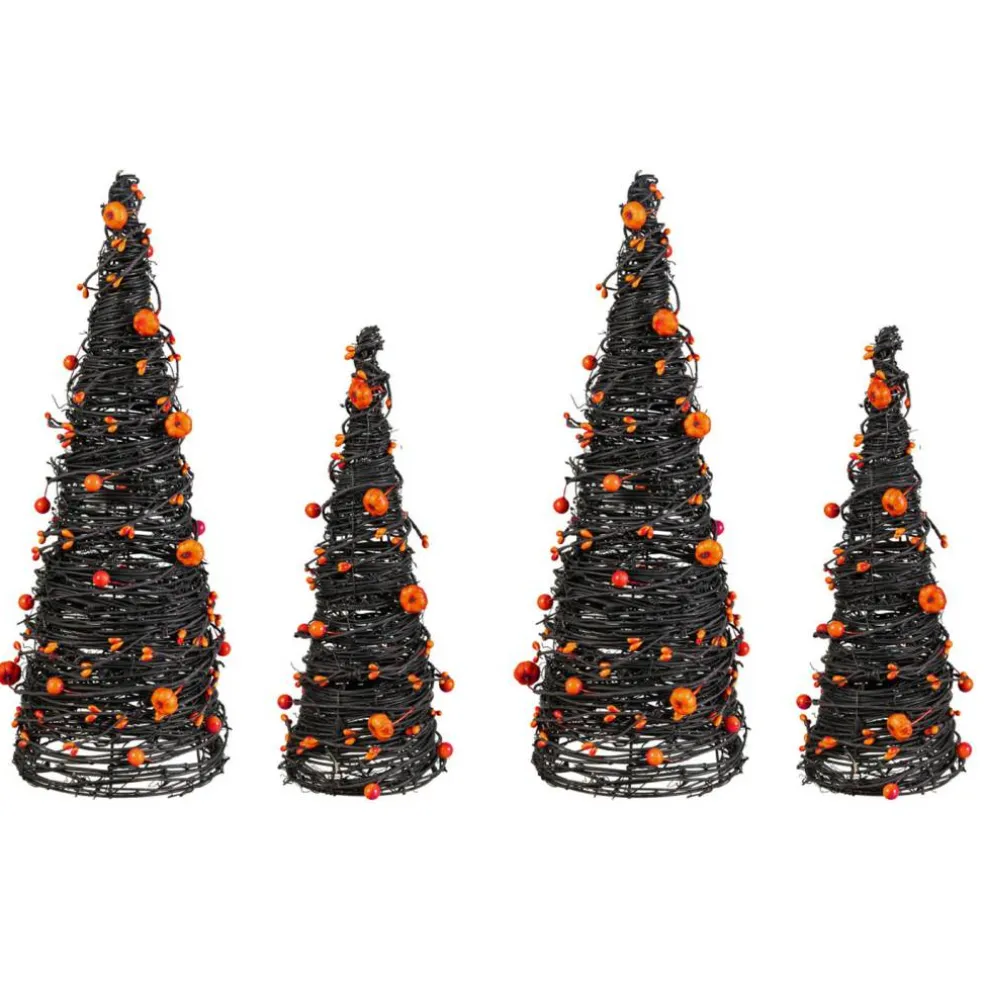Set of 4 Halloween Eucalyptus With Bats Pumpkin Cones Tree