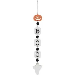 Set of 3 Halloween Wooden BOO Garland with Pumpkin Ghost Cutouts Black Pompom String Banner for Seasonal Home Decoration