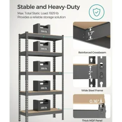 Set of 2 Heavy Duty Garage Shelving Unit Steel 5 Tier Storage Rack Adjustable Shelves MDF Panels 386 lb Per Shelf for Garage Warehouse